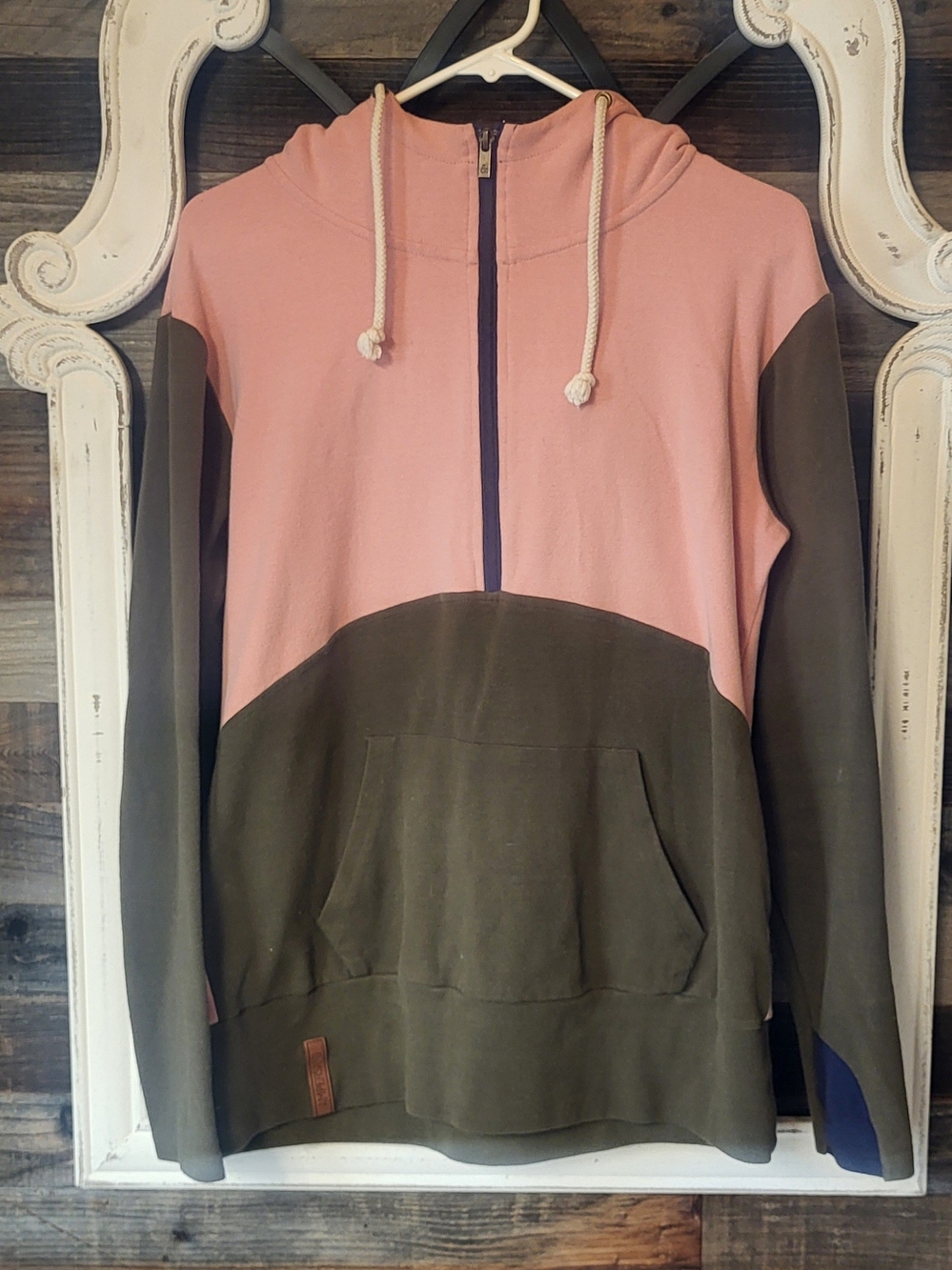 AMPERSAND AVE Pink and Olive Half-Zip Pullover